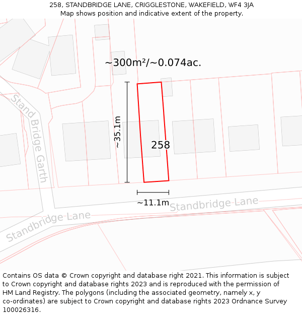 258, STANDBRIDGE LANE, CRIGGLESTONE, WAKEFIELD, WF4 3JA: Plot and title map