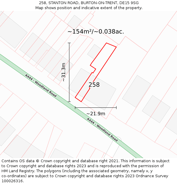 258, STANTON ROAD, BURTON-ON-TRENT, DE15 9SG: Plot and title map
