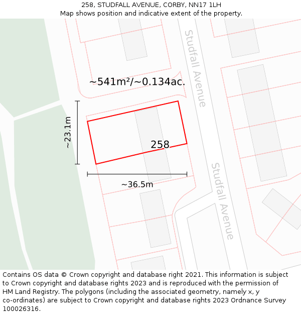 258, STUDFALL AVENUE, CORBY, NN17 1LH: Plot and title map