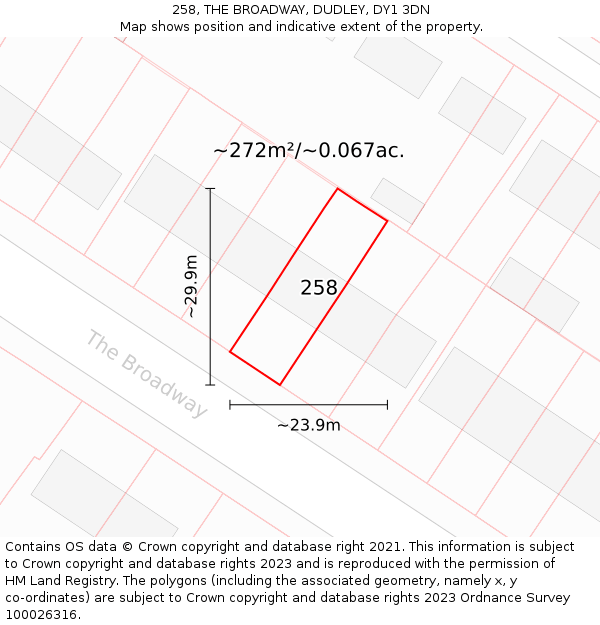 258, THE BROADWAY, DUDLEY, DY1 3DN: Plot and title map