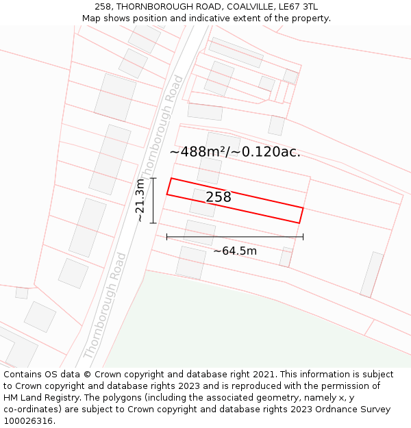 258, THORNBOROUGH ROAD, COALVILLE, LE67 3TL: Plot and title map