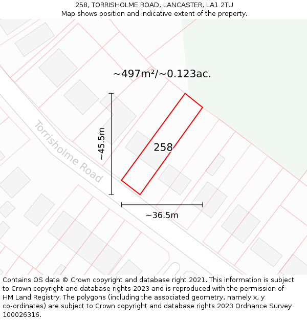 258, TORRISHOLME ROAD, LANCASTER, LA1 2TU: Plot and title map