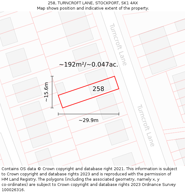 258, TURNCROFT LANE, STOCKPORT, SK1 4AX: Plot and title map