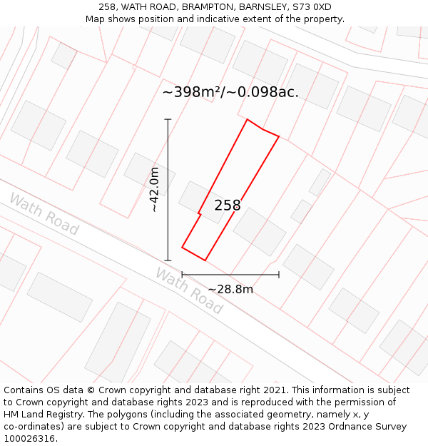 258, WATH ROAD, BRAMPTON, BARNSLEY, S73 0XD: Plot and title map