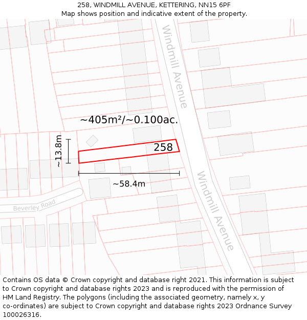 258, WINDMILL AVENUE, KETTERING, NN15 6PF: Plot and title map
