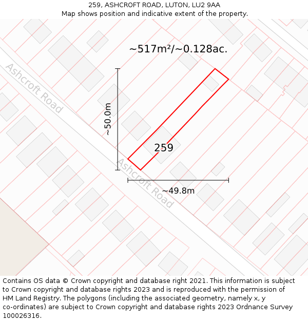 259, ASHCROFT ROAD, LUTON, LU2 9AA: Plot and title map