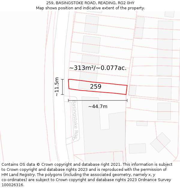 259, BASINGSTOKE ROAD, READING, RG2 0HY: Plot and title map