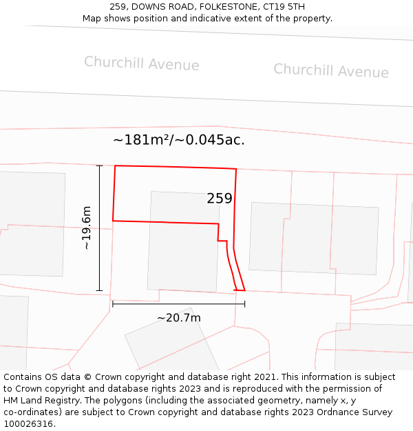 259, DOWNS ROAD, FOLKESTONE, CT19 5TH: Plot and title map