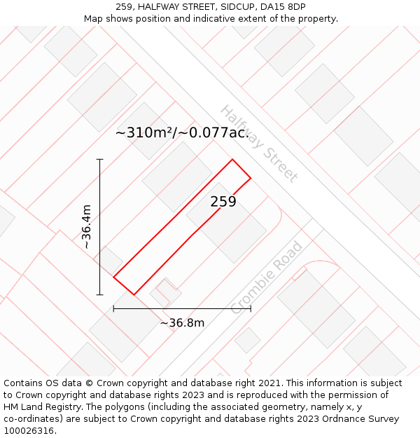 259, HALFWAY STREET, SIDCUP, DA15 8DP: Plot and title map