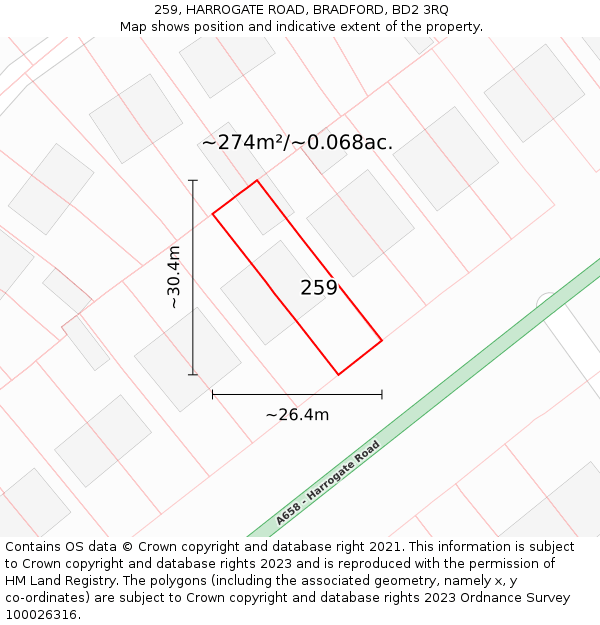 259, HARROGATE ROAD, BRADFORD, BD2 3RQ: Plot and title map