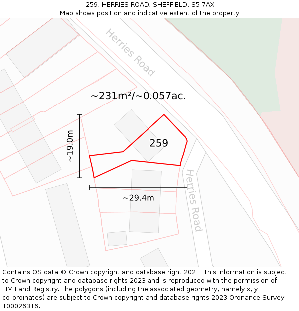 259, HERRIES ROAD, SHEFFIELD, S5 7AX: Plot and title map