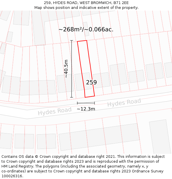 259, HYDES ROAD, WEST BROMWICH, B71 2EE: Plot and title map