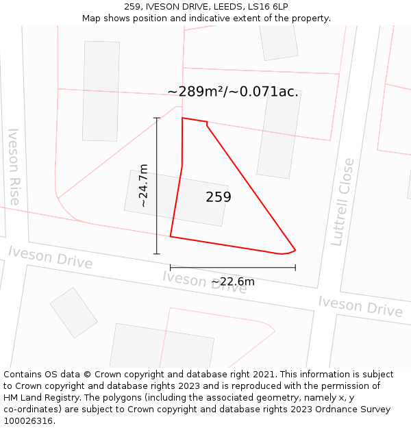 259, IVESON DRIVE, LEEDS, LS16 6LP: Plot and title map