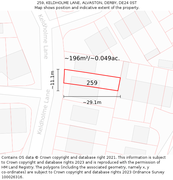 259, KELDHOLME LANE, ALVASTON, DERBY, DE24 0ST: Plot and title map