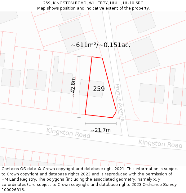 259, KINGSTON ROAD, WILLERBY, HULL, HU10 6PG: Plot and title map
