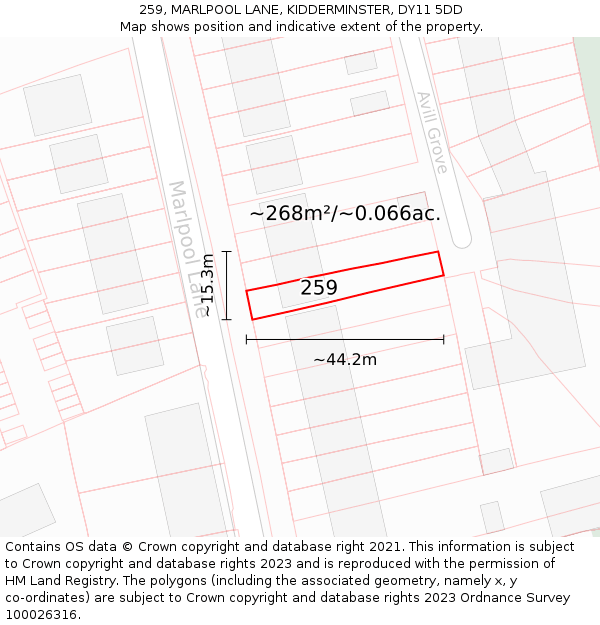 259, MARLPOOL LANE, KIDDERMINSTER, DY11 5DD: Plot and title map