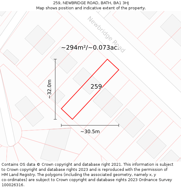 259, NEWBRIDGE ROAD, BATH, BA1 3HJ: Plot and title map