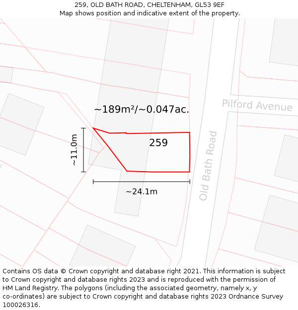 259, OLD BATH ROAD, CHELTENHAM, GL53 9EF: Plot and title map