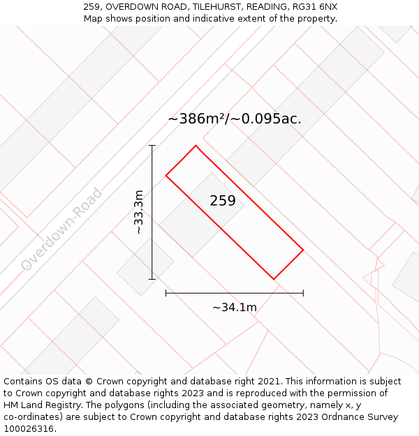 259, OVERDOWN ROAD, TILEHURST, READING, RG31 6NX: Plot and title map