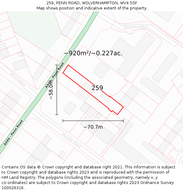 259, PENN ROAD, WOLVERHAMPTON, WV4 5SF: Plot and title map