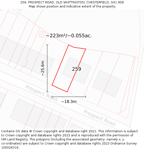 259, PROSPECT ROAD, OLD WHITTINGTON, CHESTERFIELD, S41 9DE: Plot and title map