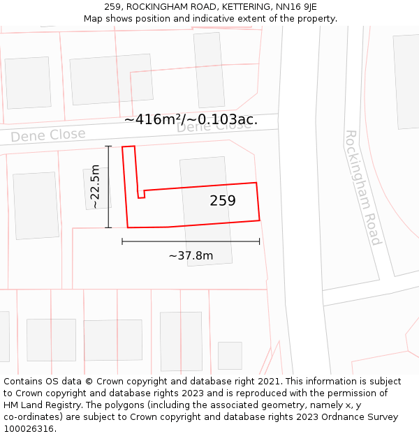 259, ROCKINGHAM ROAD, KETTERING, NN16 9JE: Plot and title map