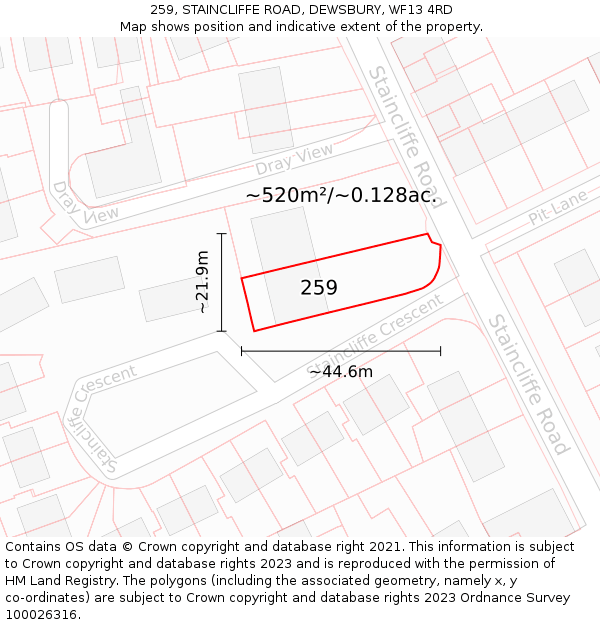 259, STAINCLIFFE ROAD, DEWSBURY, WF13 4RD: Plot and title map