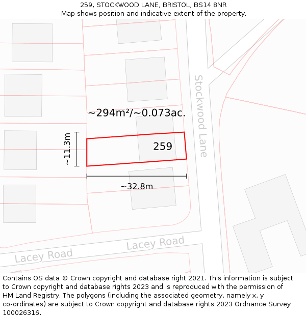259, STOCKWOOD LANE, BRISTOL, BS14 8NR: Plot and title map