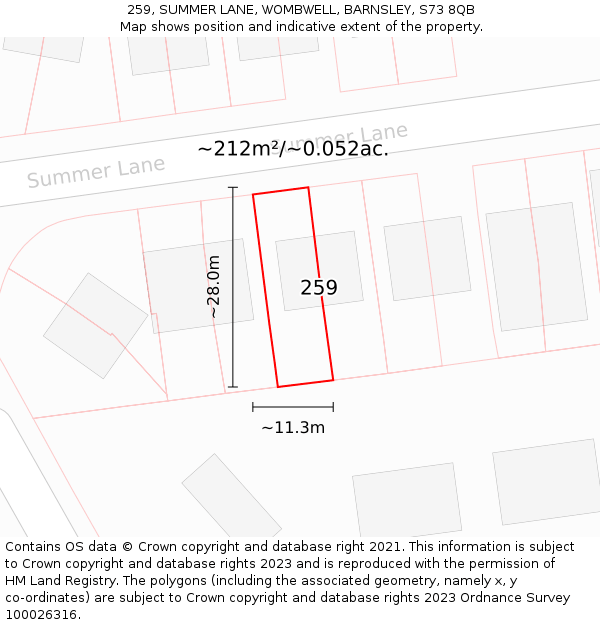 259, SUMMER LANE, WOMBWELL, BARNSLEY, S73 8QB: Plot and title map