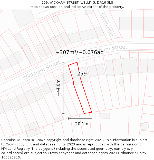 259, WICKHAM STREET, WELLING, DA16 3LS: Plot and title map