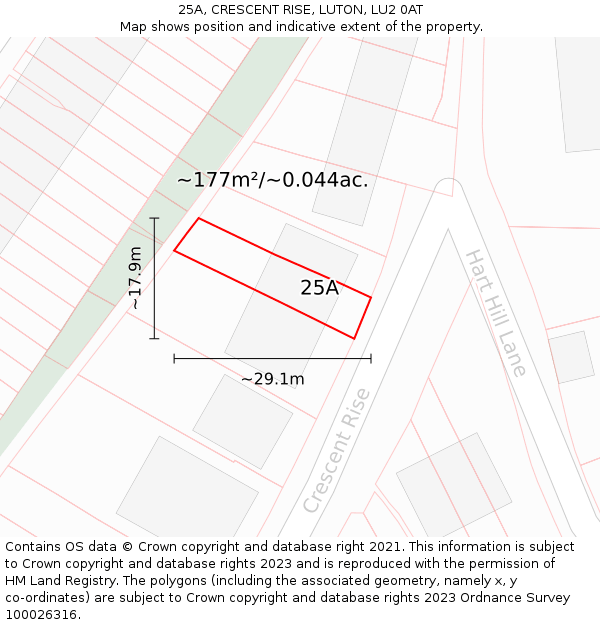 25A, CRESCENT RISE, LUTON, LU2 0AT: Plot and title map
