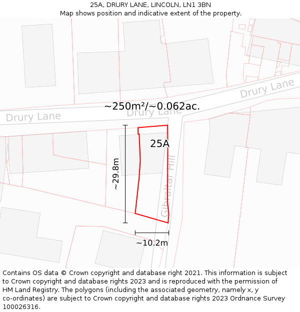 25A, DRURY LANE, LINCOLN, LN1 3BN: Plot and title map