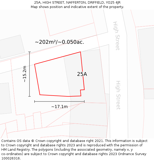 25A, HIGH STREET, NAFFERTON, DRIFFIELD, YO25 4JR: Plot and title map