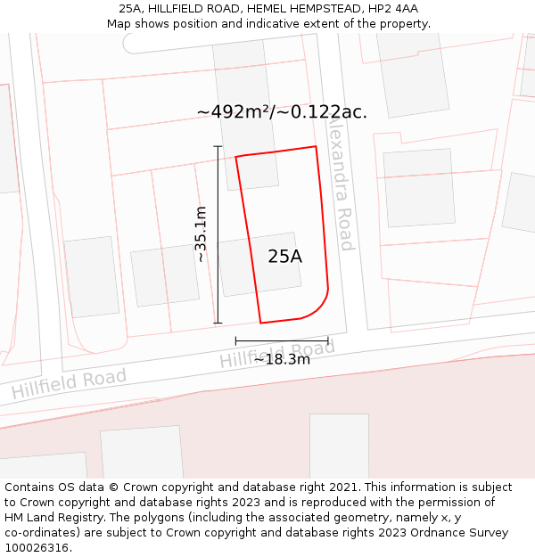 25A, HILLFIELD ROAD, HEMEL HEMPSTEAD, HP2 4AA: Plot and title map
