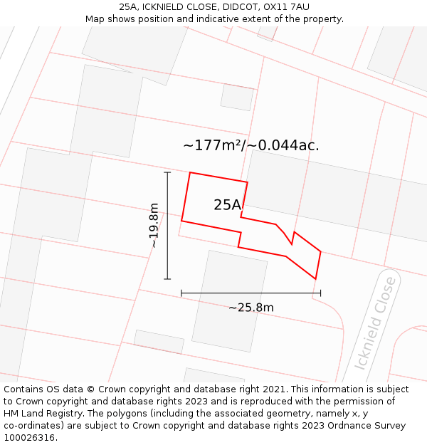 25A, ICKNIELD CLOSE, DIDCOT, OX11 7AU: Plot and title map