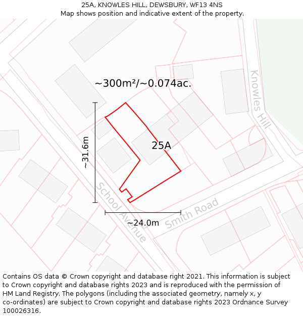 25A, KNOWLES HILL, DEWSBURY, WF13 4NS: Plot and title map