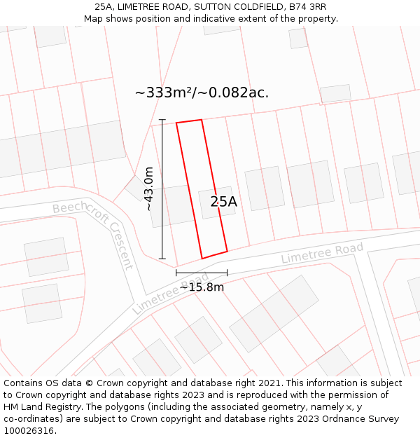 25A, LIMETREE ROAD, SUTTON COLDFIELD, B74 3RR: Plot and title map