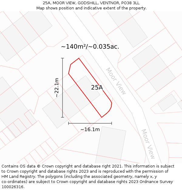 25A, MOOR VIEW, GODSHILL, VENTNOR, PO38 3LL: Plot and title map