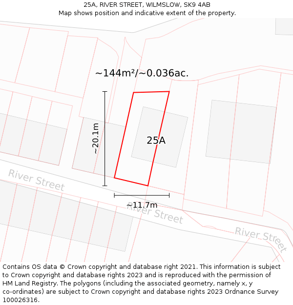 25A, RIVER STREET, WILMSLOW, SK9 4AB: Plot and title map