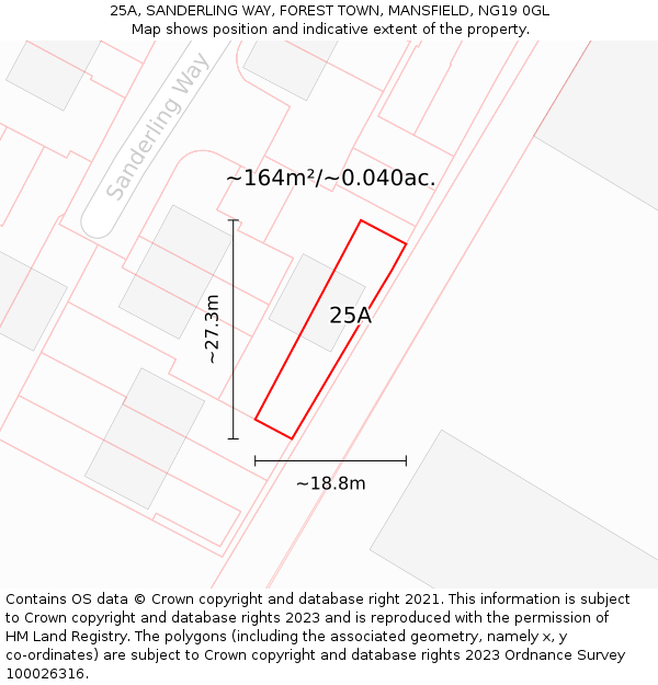 25A, SANDERLING WAY, FOREST TOWN, MANSFIELD, NG19 0GL: Plot and title map