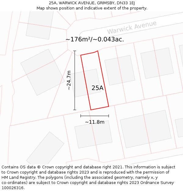 25A, WARWICK AVENUE, GRIMSBY, DN33 1EJ: Plot and title map
