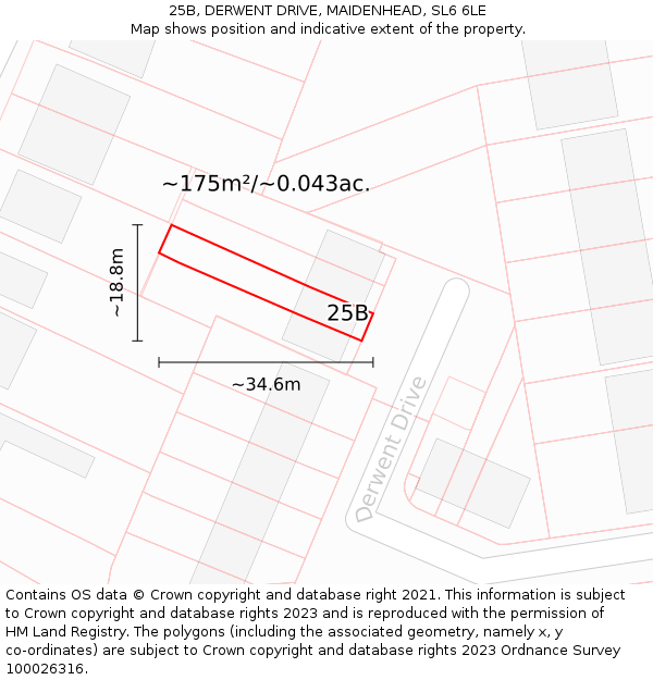 25B, DERWENT DRIVE, MAIDENHEAD, SL6 6LE: Plot and title map