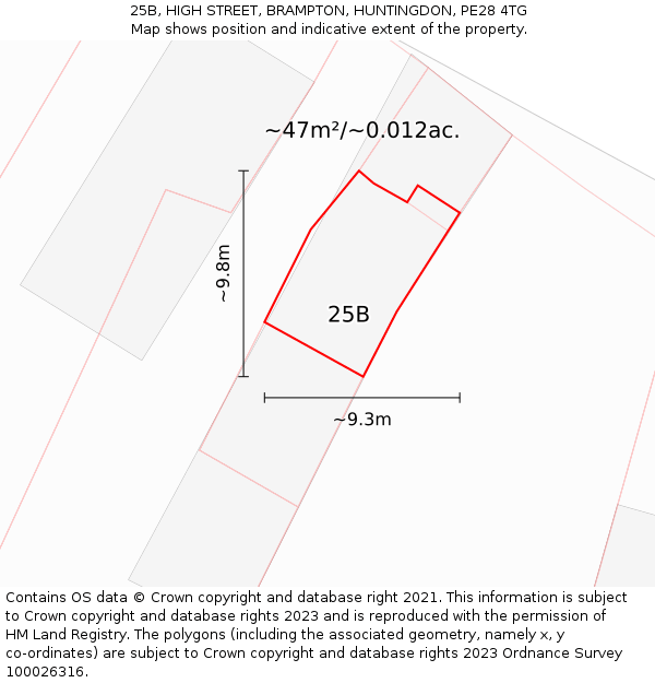 25B, HIGH STREET, BRAMPTON, HUNTINGDON, PE28 4TG: Plot and title map