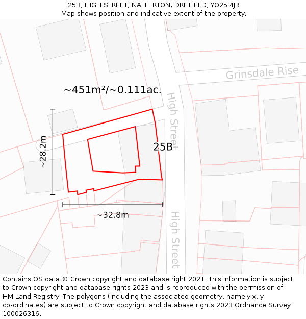 25B, HIGH STREET, NAFFERTON, DRIFFIELD, YO25 4JR: Plot and title map