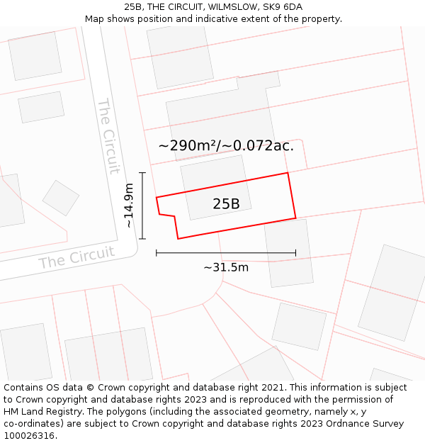 25B, THE CIRCUIT, WILMSLOW, SK9 6DA: Plot and title map