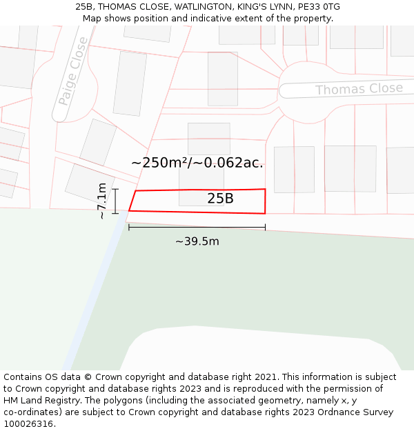 25B, THOMAS CLOSE, WATLINGTON, KING'S LYNN, PE33 0TG: Plot and title map