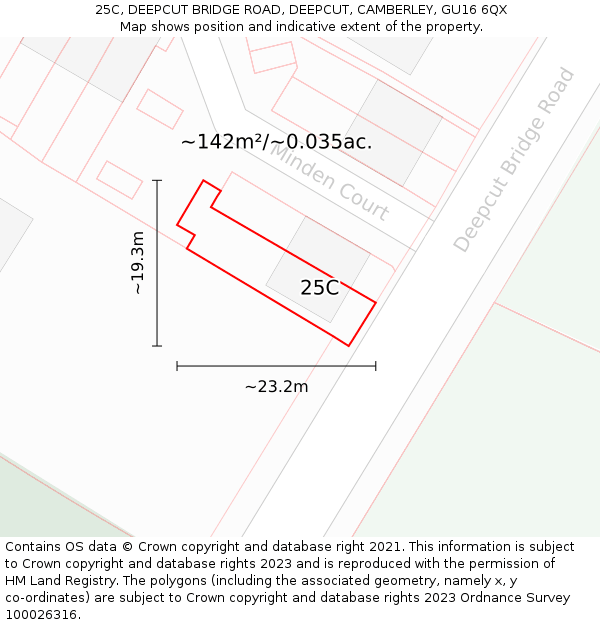 25C, DEEPCUT BRIDGE ROAD, DEEPCUT, CAMBERLEY, GU16 6QX: Plot and title map