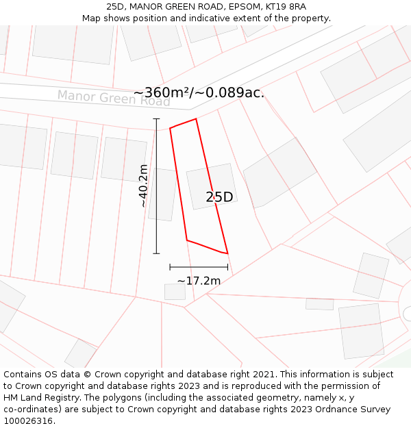 25D, MANOR GREEN ROAD, EPSOM, KT19 8RA: Plot and title map
