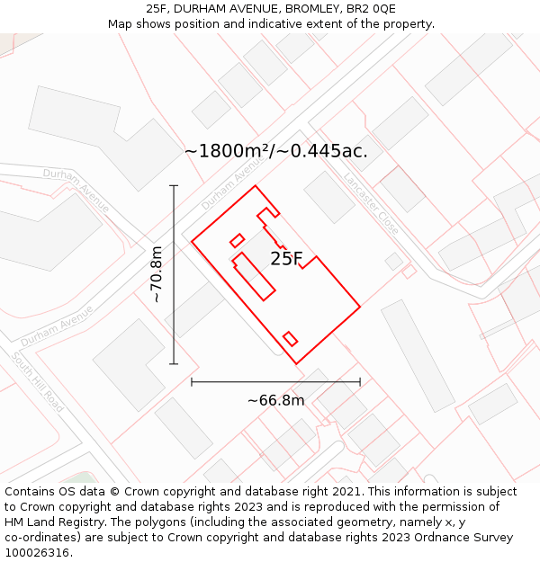25F, DURHAM AVENUE, BROMLEY, BR2 0QE: Plot and title map