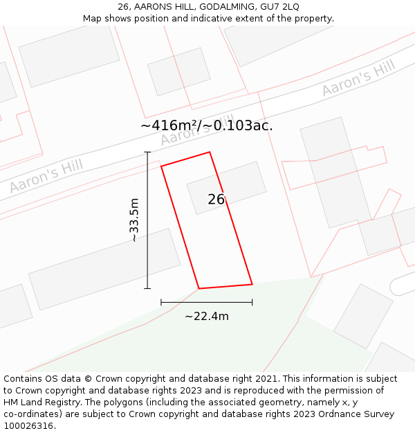 26, AARONS HILL, GODALMING, GU7 2LQ: Plot and title map